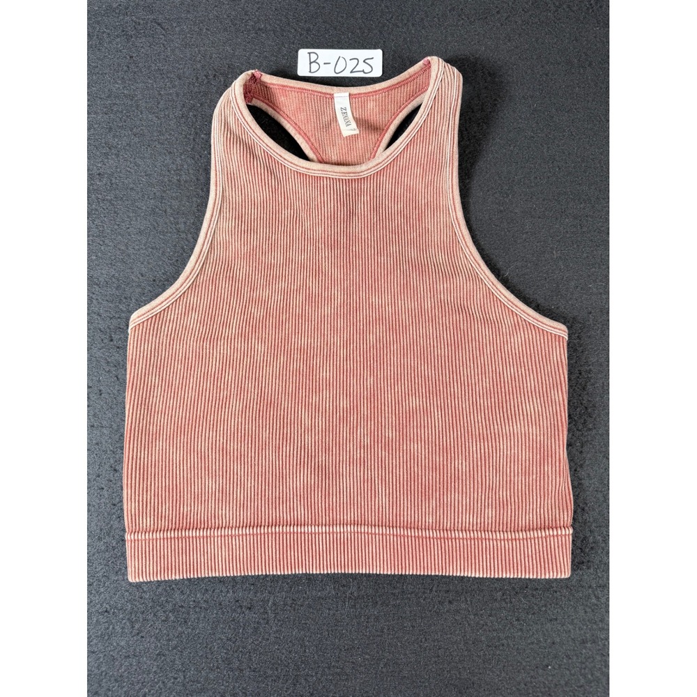Zenana Ribbed Mineral Wash Racerback Crop Tank Top Pink NTW-6117AB L/XL